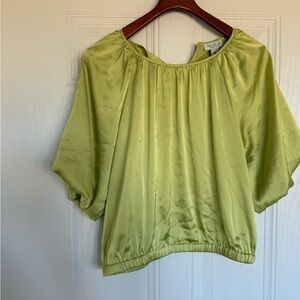 2 for $15 sale: Rachel Zoe green yellow satin blouse with puff sleeves - M